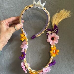 Rapunzel Hair Floral Princess Headband with Silver Crown